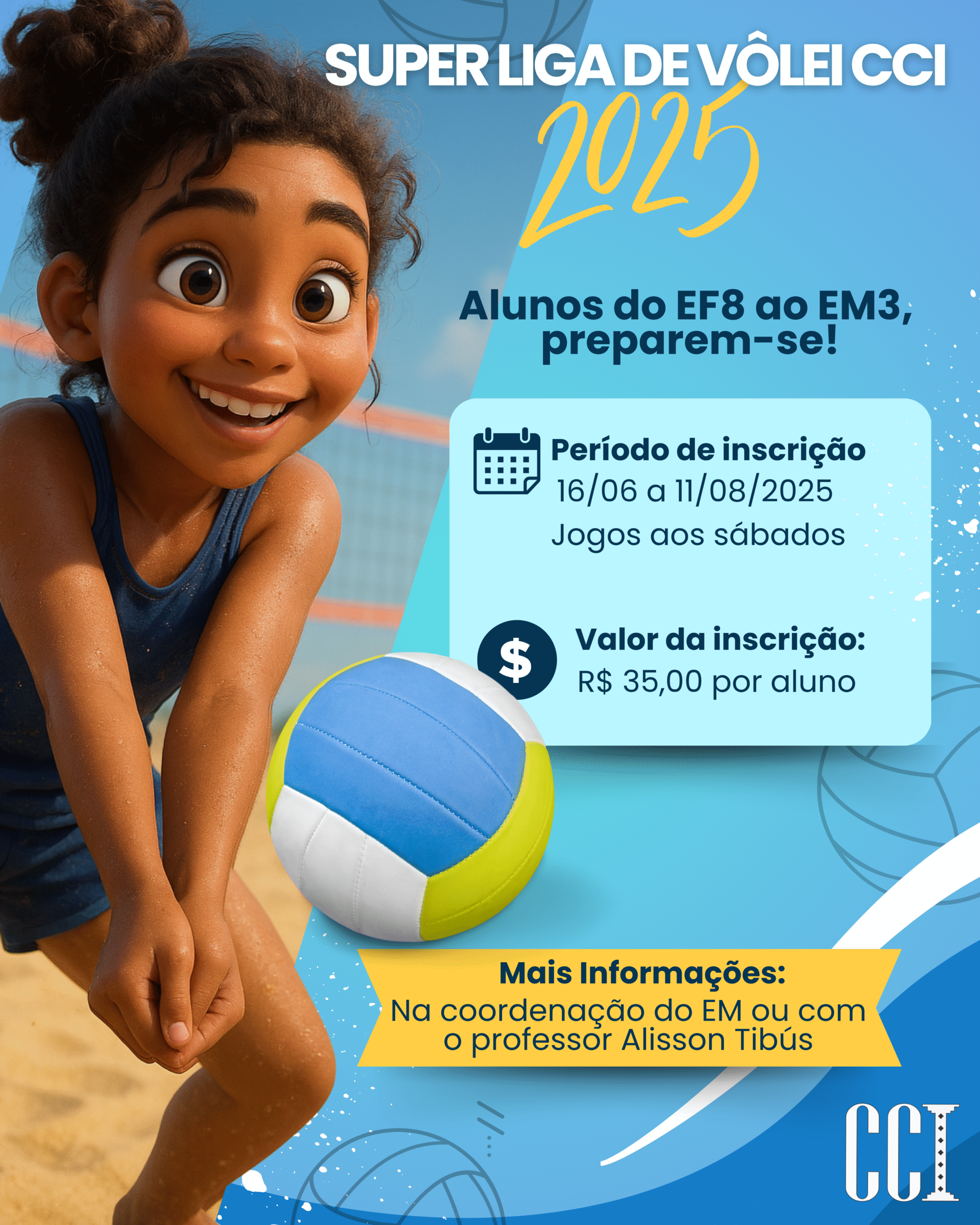 Post para instagram aulas de vôlei corporativo informativo azul (1080 x 1350 px)